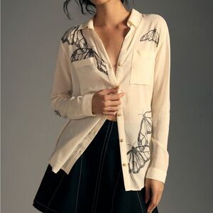 Anthropologie Relaxed Buttondown Shirt with Butterfly Graphics